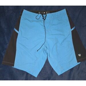 KUHL Board Shorts Mens Size 32 Blue Black Mutiny Nylon Swim Trunks Gorpcore